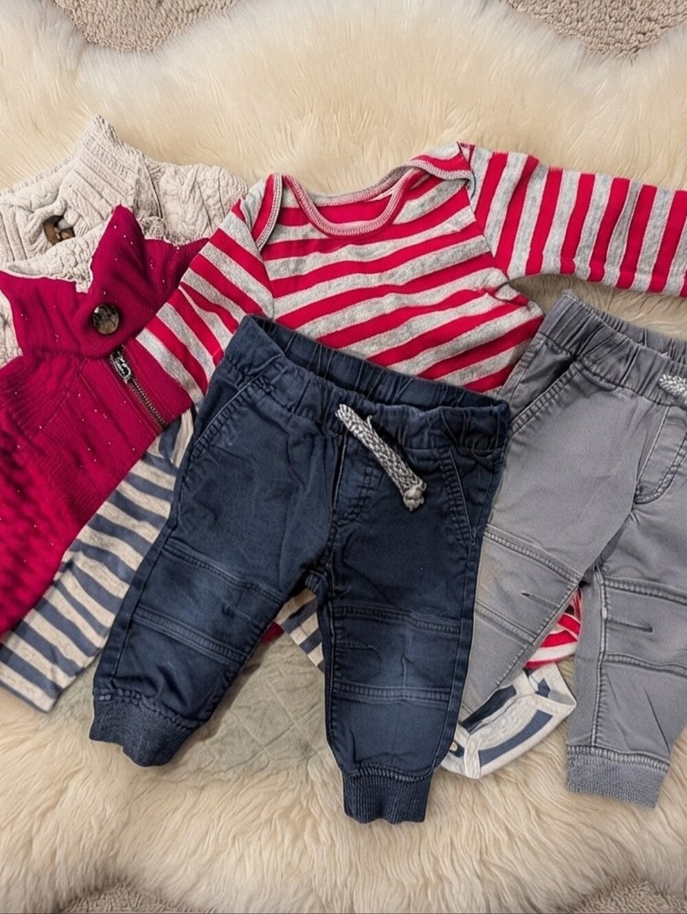 9-12M Striped Red and Blue Baby Outfit Sets